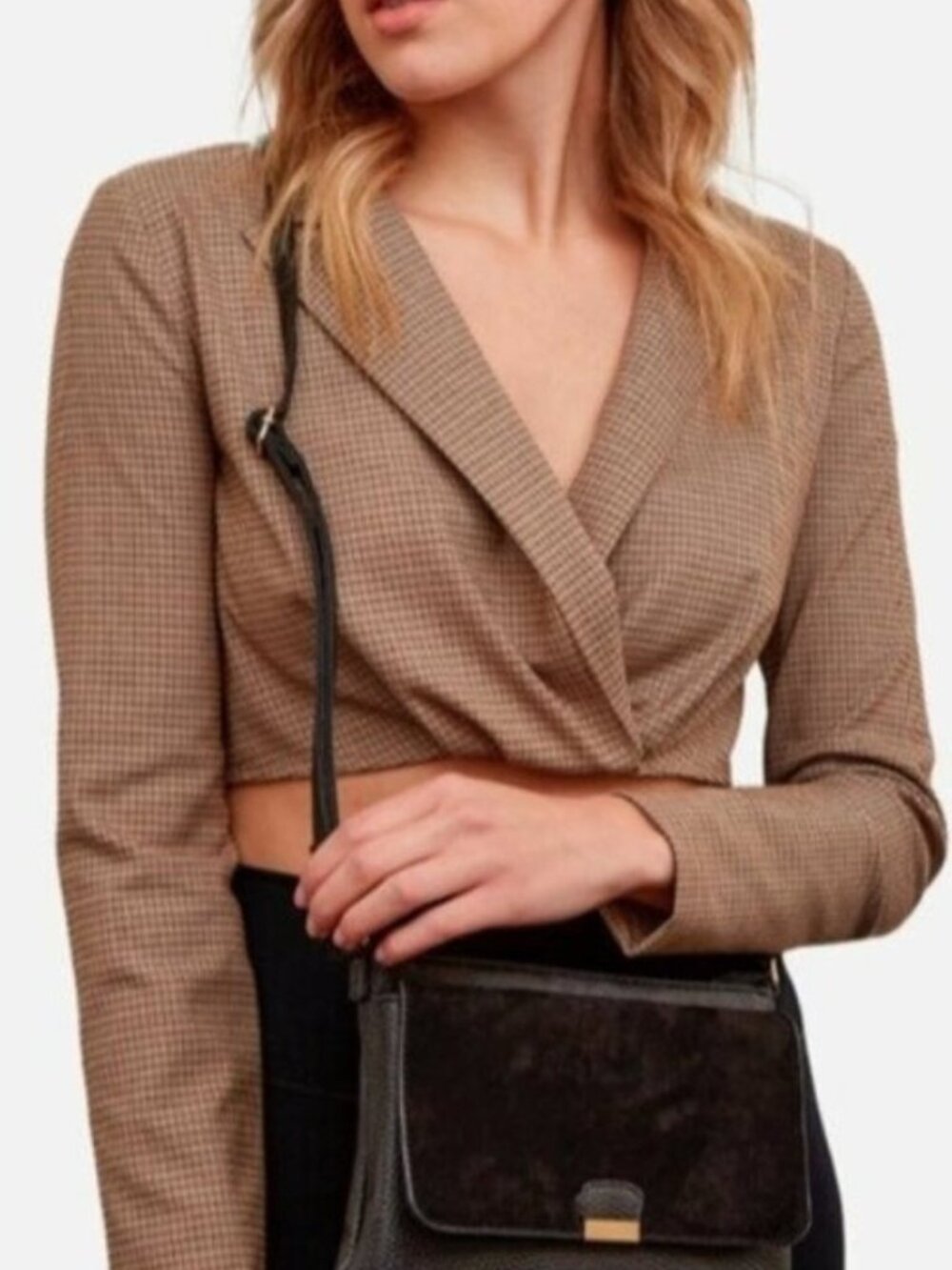 Zara cropped blazer style plaid long sleeve blouse
